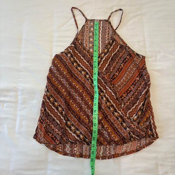 SHEIN V NeckTank Top Blouse Brown Orange Print Size M - Picture 4 of 5